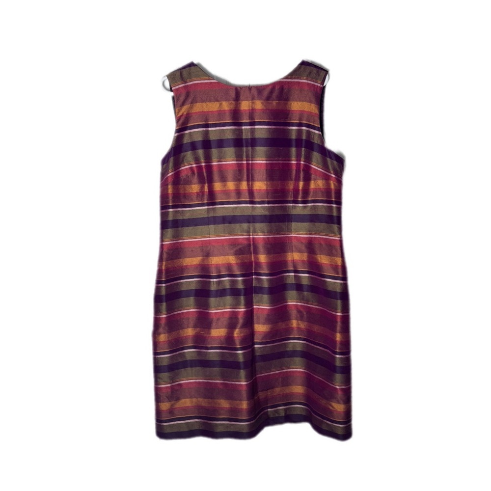 Talbots Striped Sleeveless Midi Dress in Burgundy, Olive & Mustard